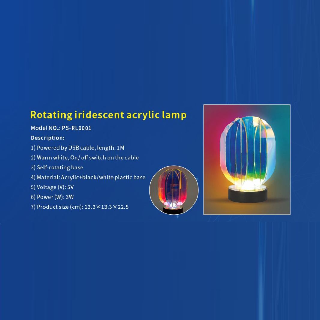 Rotating iridescent acrylic lamp